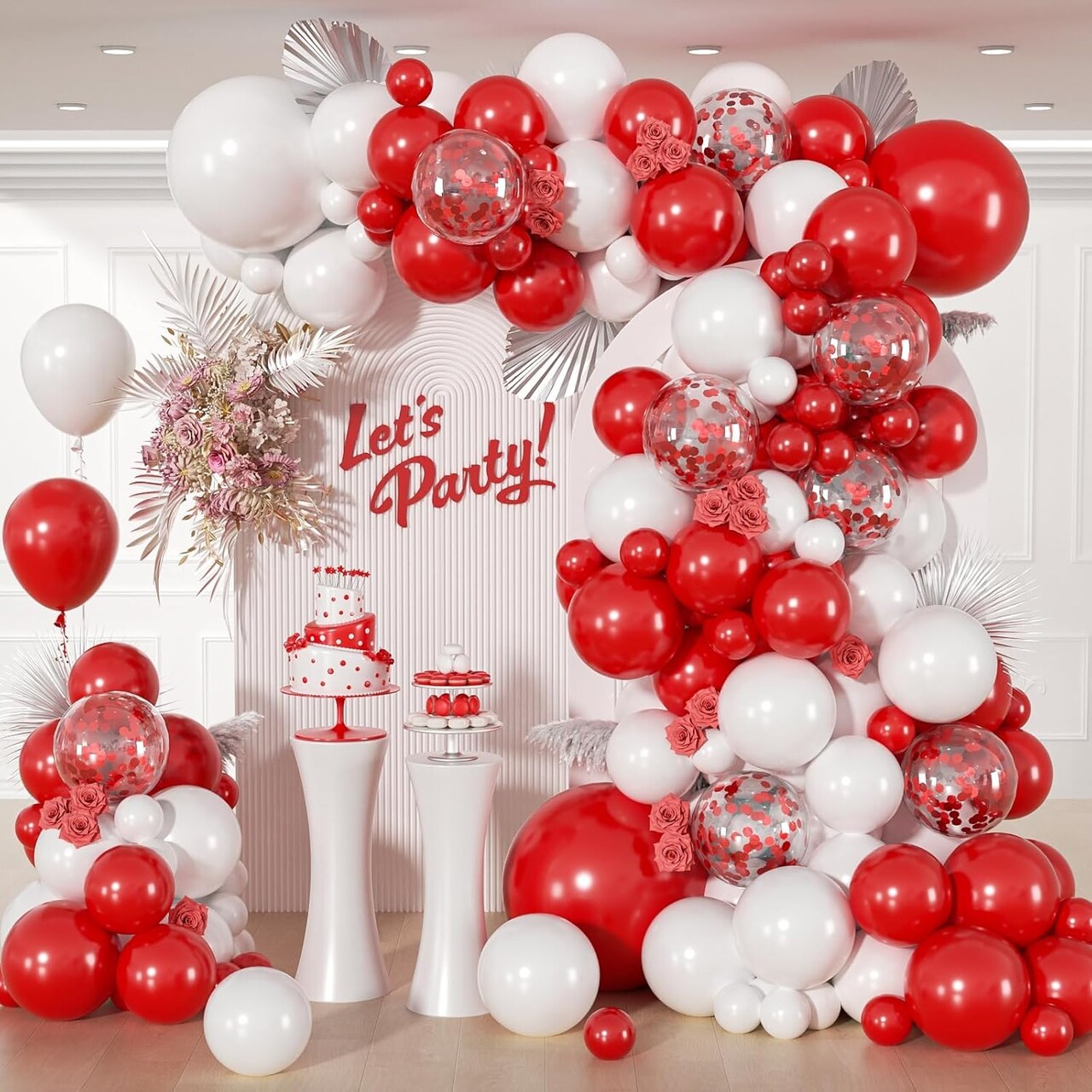 114pcs Red and White Balloons, Red and White Balloon Arch Kit(Red)